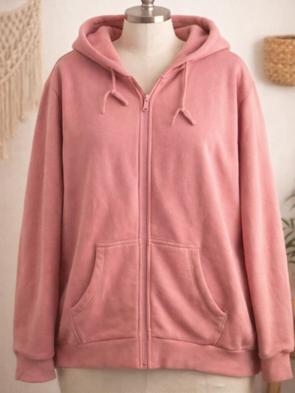 Pink Fleece Zip Hoodie Jacket Plus 2XL Cozy Loungewear Casual Athleisure Mauve
